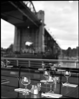 Burrard Bridge Reflected from a Restaurant Window